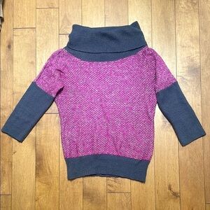 Pink Martini knit turtleneck sweater pullover pink gray 7/8 sleeves size M
